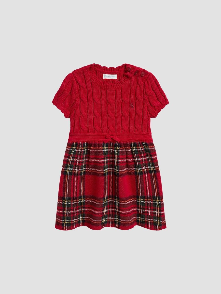 Polo Ralph Lauren Girl's Little Girl's Plaid-Skirt Cable Cotton Sweaterdress - Red Multi - Size 3 Months