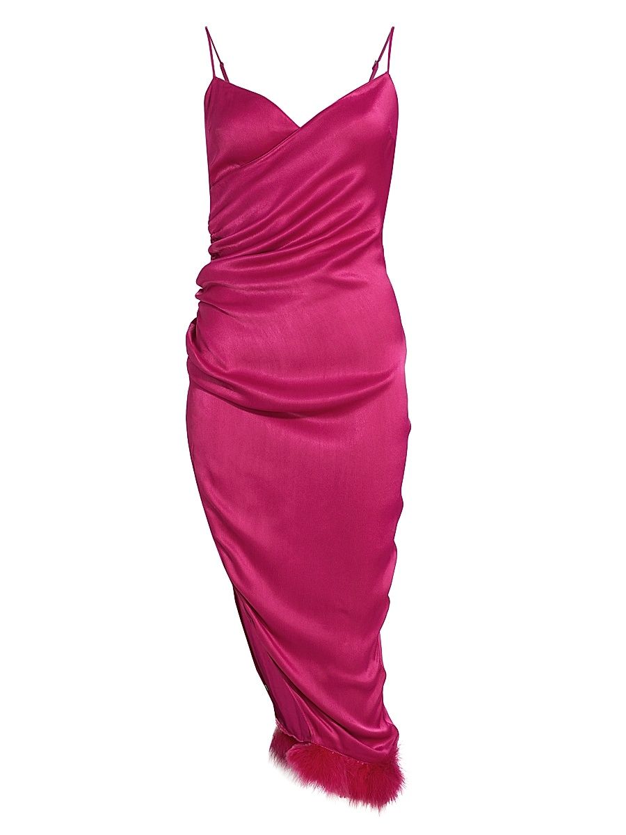Women's Ayn Feather-Embellished Wrap Midi-Dress - Fuchsia - Size Small