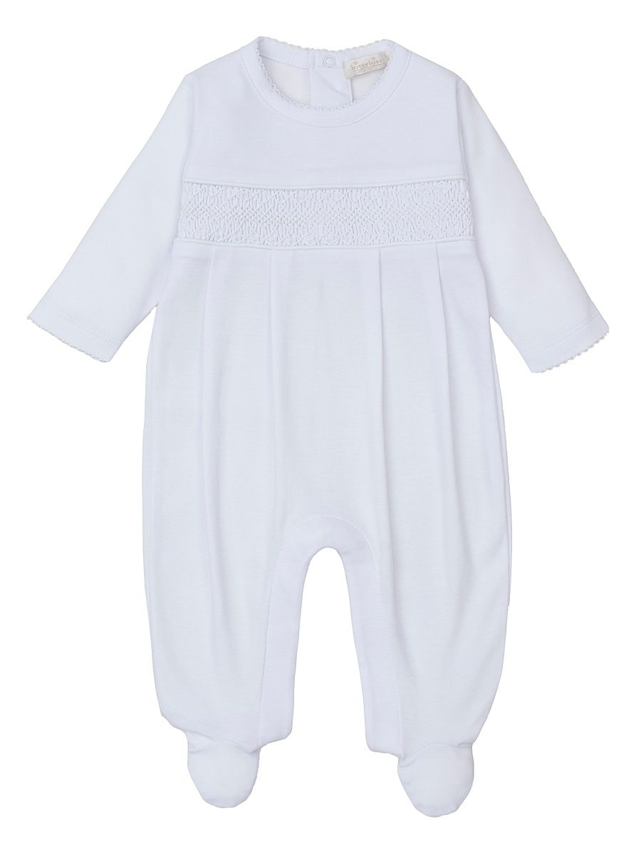 Baby's Charmed Smocked Cotton Footie - White - Size Newborn