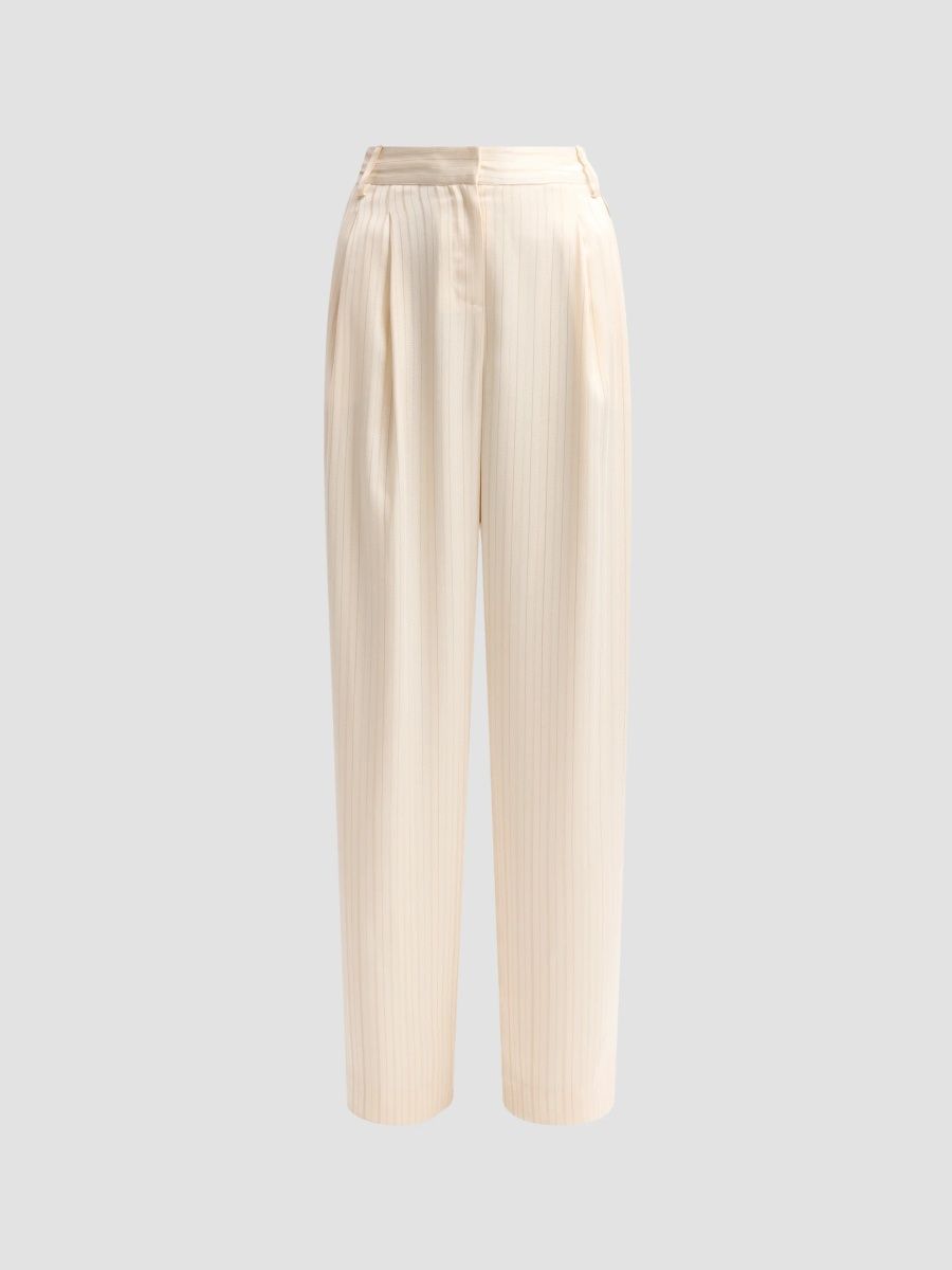 Ramy Brook Women's Jasmine Stripe Pleated Pants - Winter White - Size 12