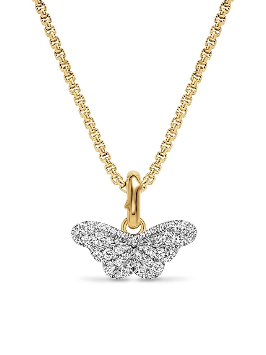 Women's Butterfly Amulet in 18K White and Yellow Gold with Diamonds, 9.1MM - Diamond