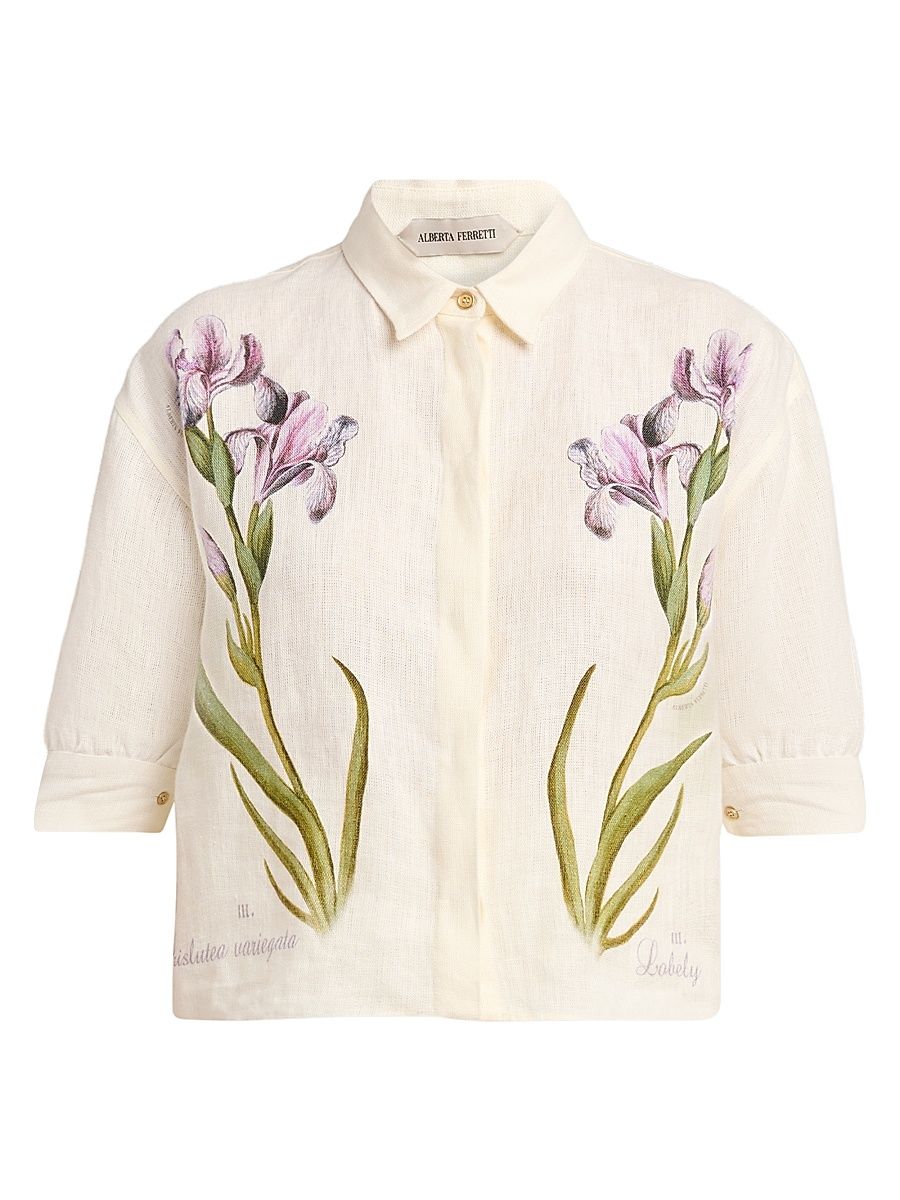 Women's Floral Linen Blouse - Size 2