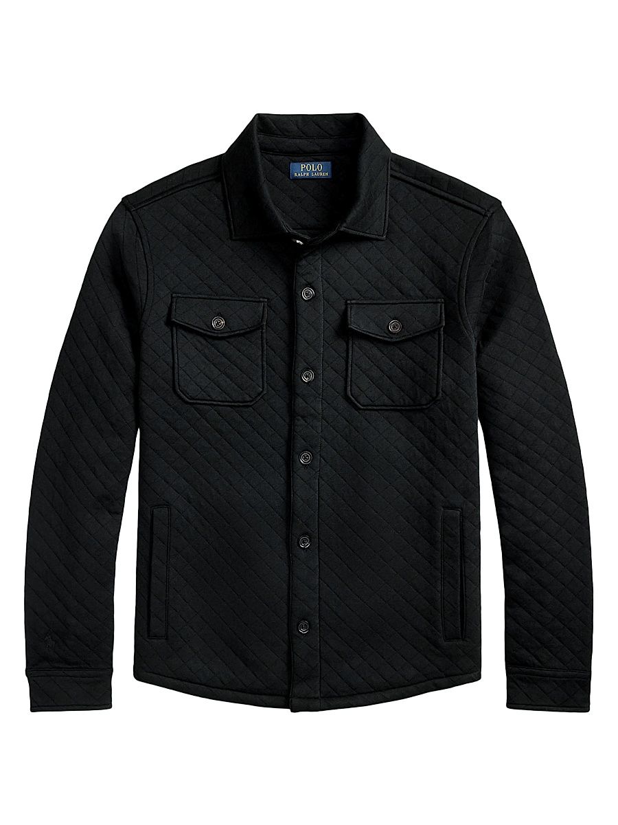 Men's Quilted Double-Knit Jersey Shirt Jacket - Polo Black - Size Medium