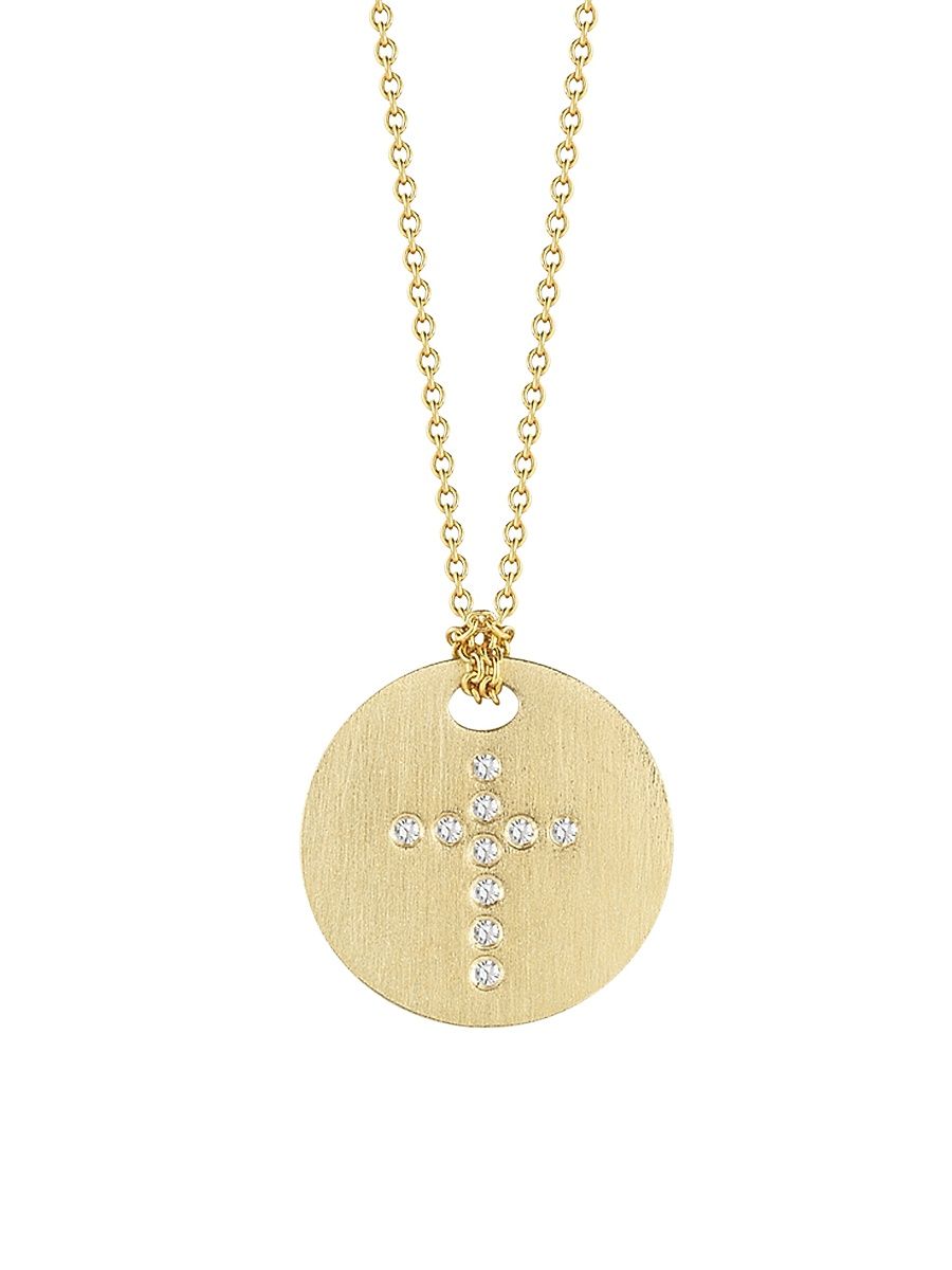 Women's Tiny Treasures 18K Yellow Gold & Diamond Cross Disc Pendant Necklace - Gold