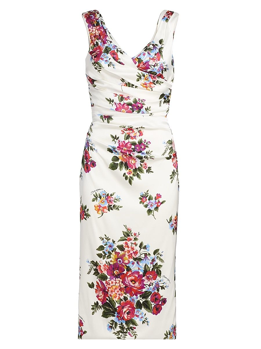 Women's Floral Bouquet Print Sheath Dress - Mazz Fiori F Bianco - Size 12