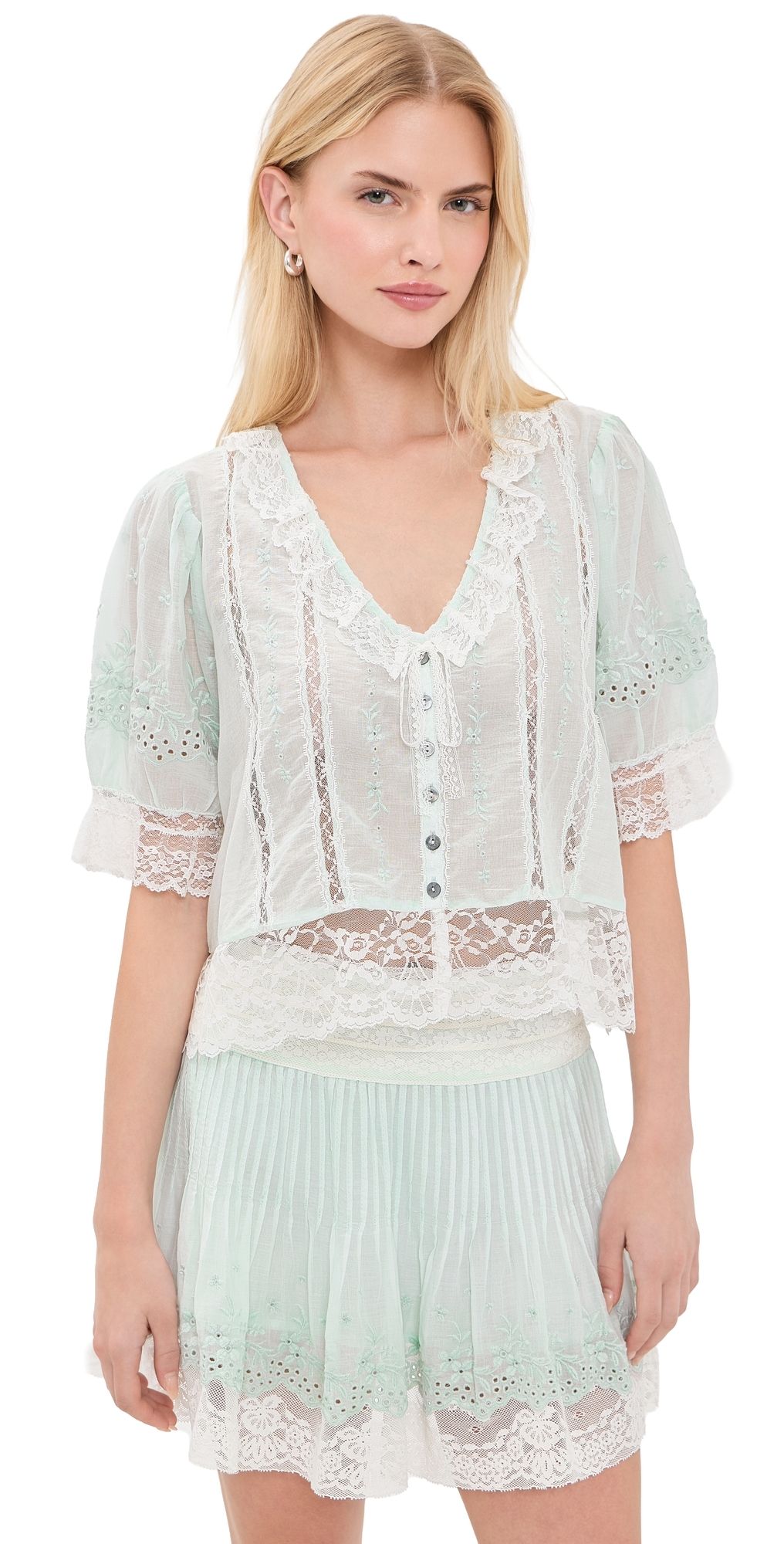 LoveShackFancy Maurelle Top Eau de Nil L