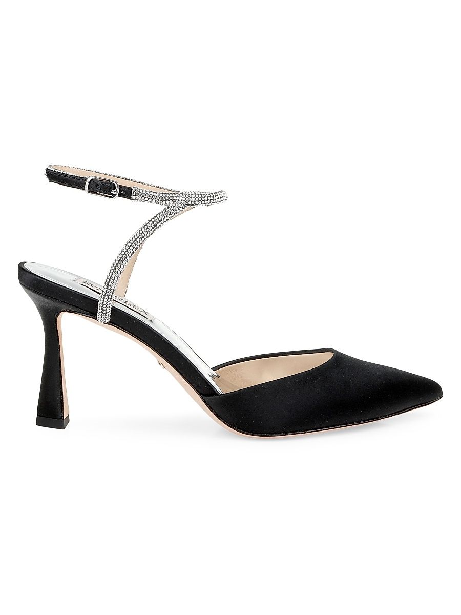 Women's Kamilah 80MM Embellished Satin Pumps - Black Satin - Size 11