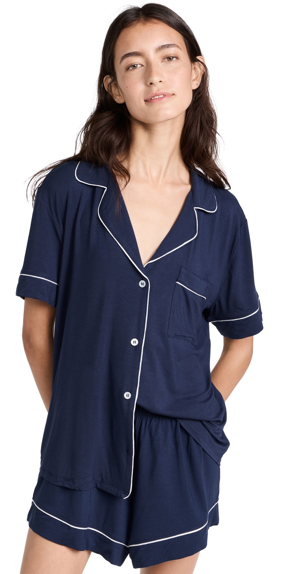 Eberjey Gisele Relaxed Short Pajama Set Navy/Ivory S