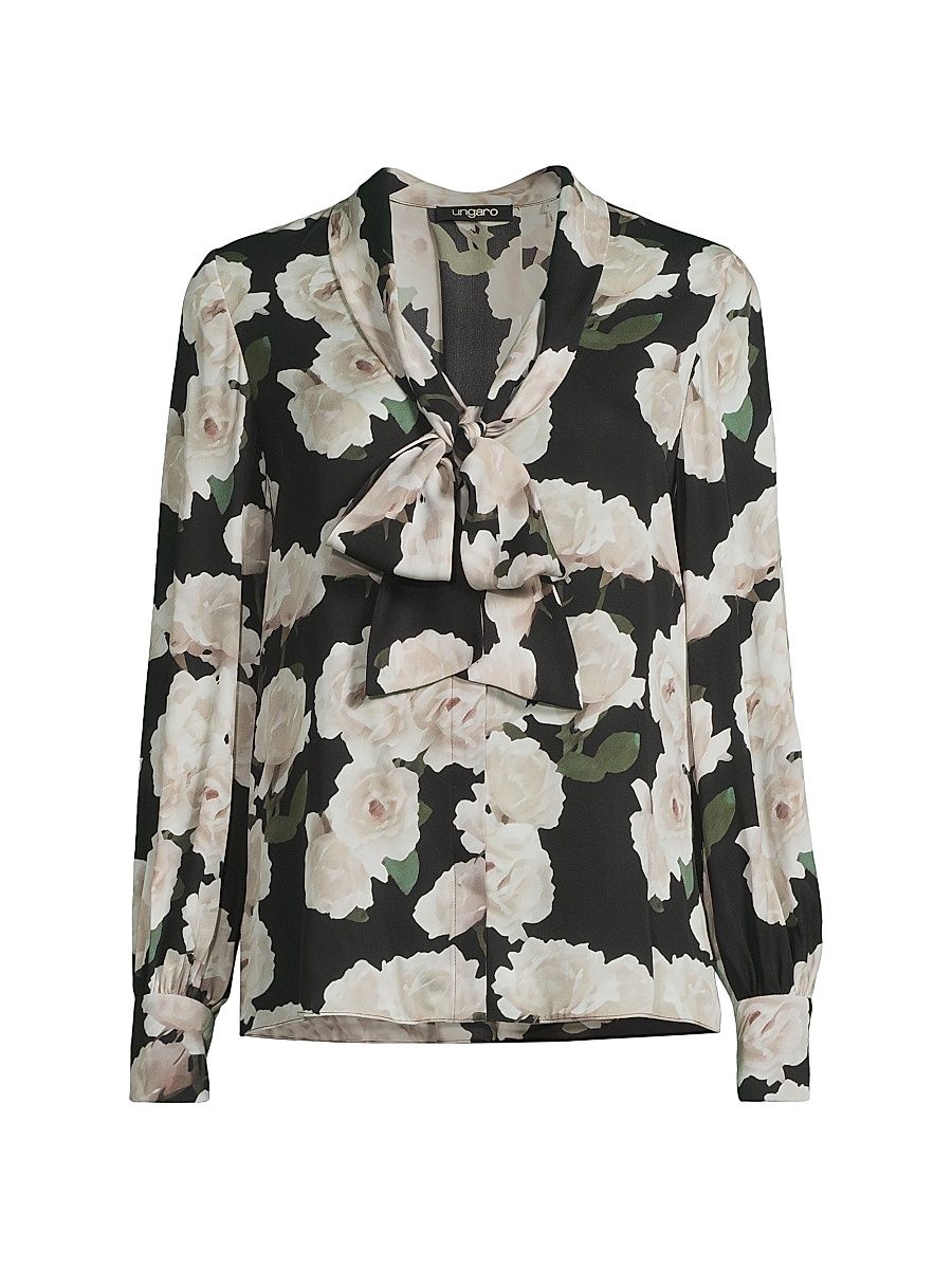 Women's Dara Floral Stretch Silk Blouse - Ivory Multi - Size XS