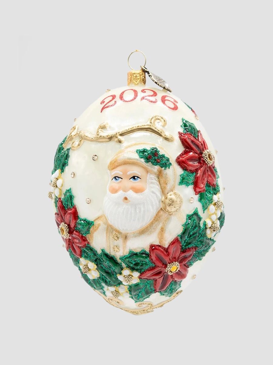 Jay Strongwater 2026 Poinsettia Dated Santa Ornament - Multi