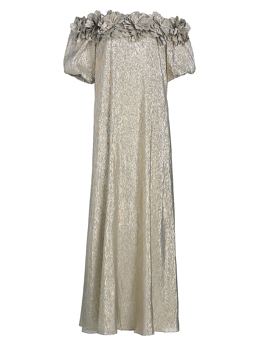 Women's Valentina Metallic Silk Off-The-Shoulder Gown - Metallic - Size Medium