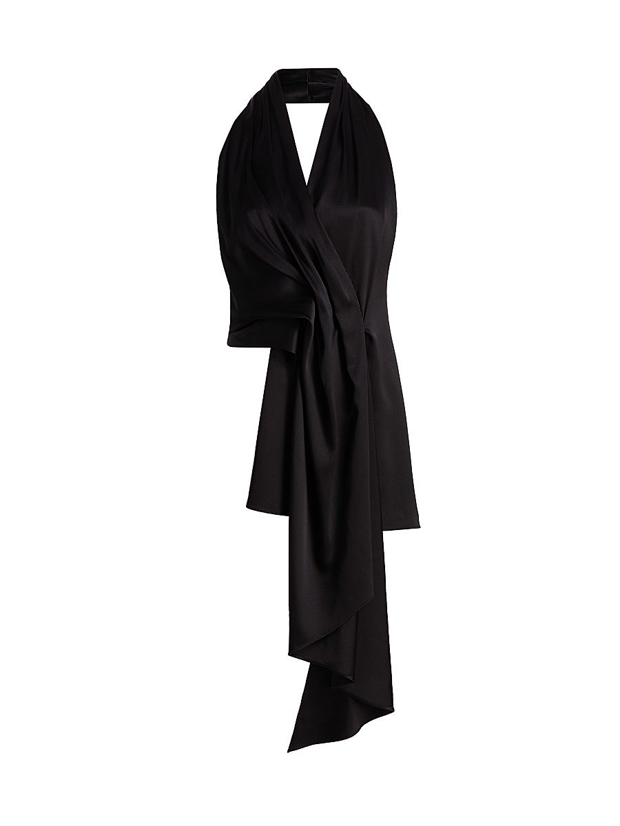 Women's Barbara Satin Asymmetric Halterneck Top - Black - Size Large
