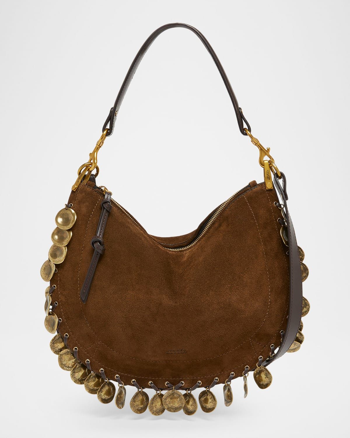 Oskan Disc-Embellished Suede Shoulder Bag