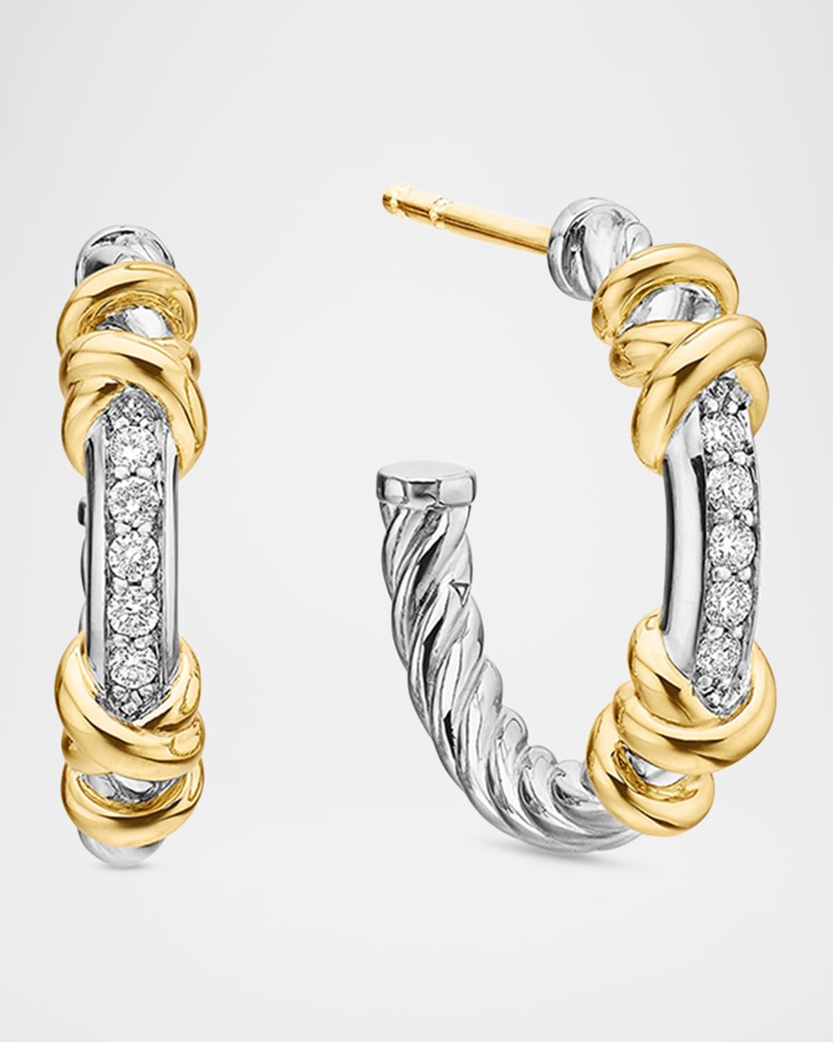 Petite Helena Hoop Earrings in Sterling Silver with 18K Gold & Diamonds - 0.75"