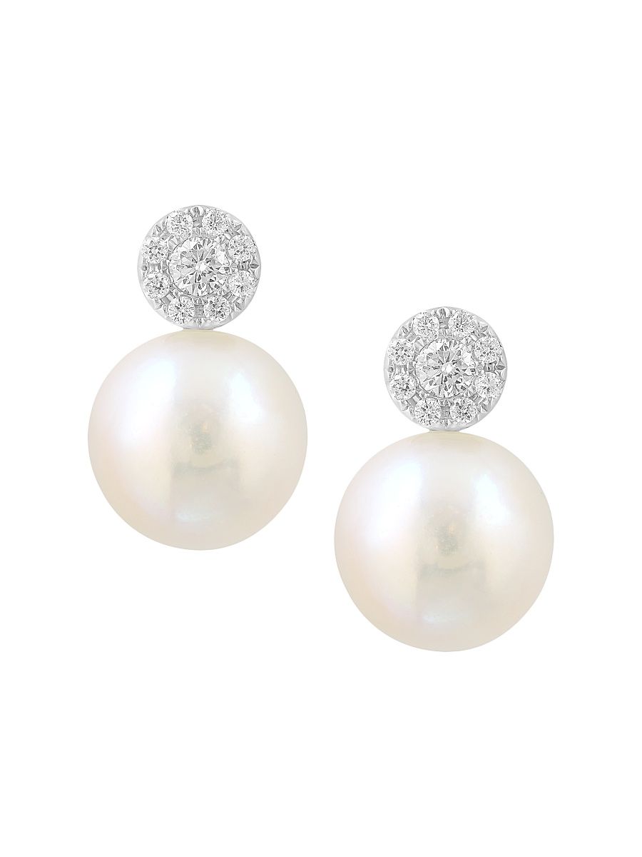 Women's 14K White Gold, Cultured Freshwater Pearl & 0.23 TCW Diamond Stud Earrings - White Gold