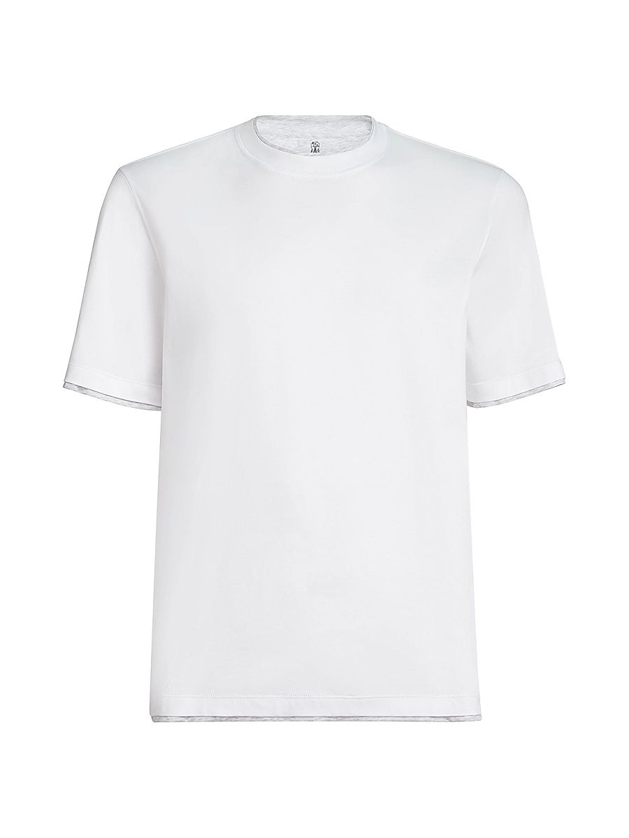 Men's Cotton Jersey Crewneck T-Shirt with Faux Layering - White - Size XXXXL
