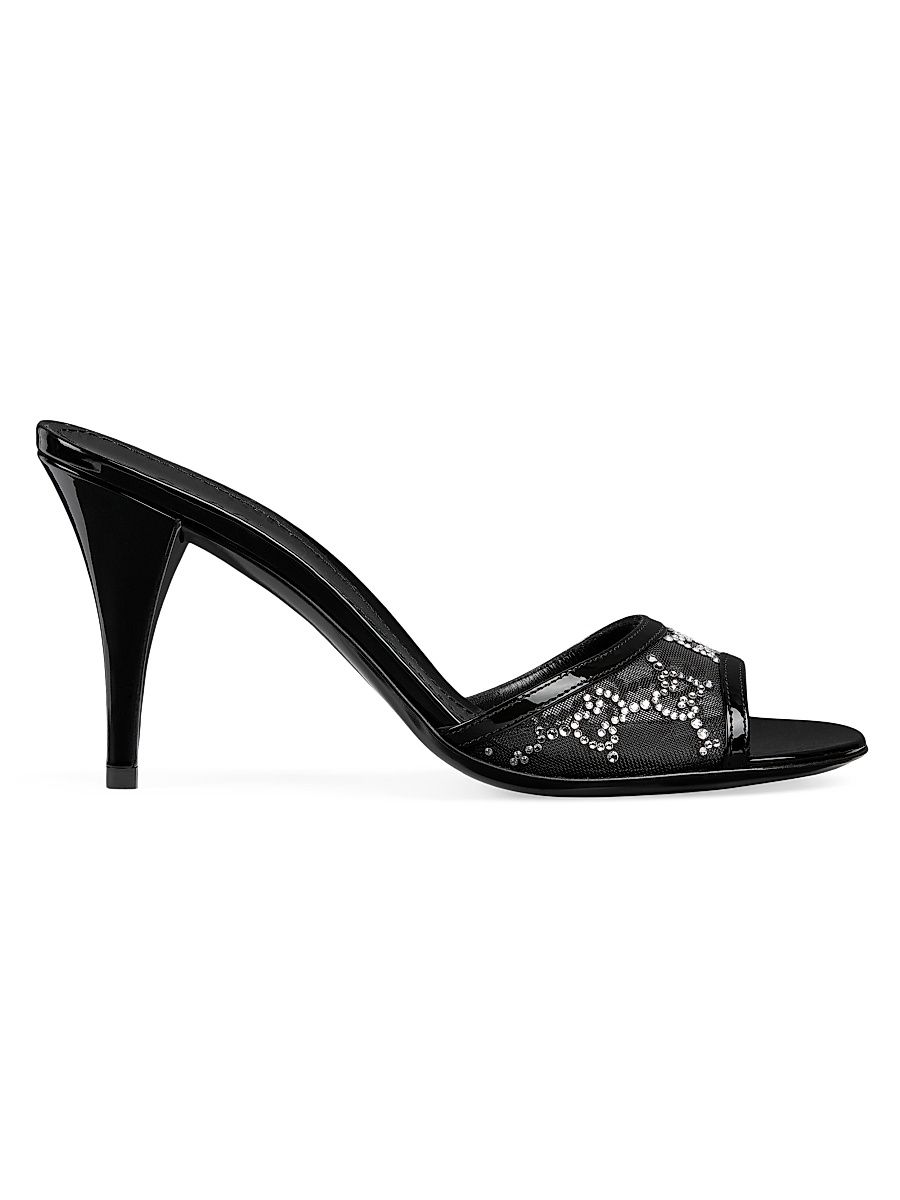 Women's Erin 85MM GG Crystal Mesh Sandals - Black - Size 7.5