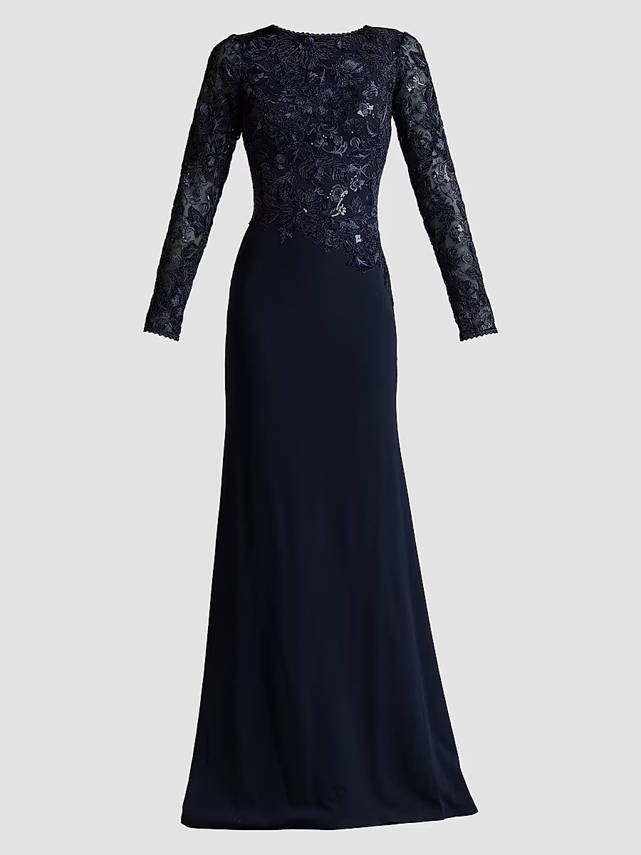 Women's Sequined-Embroidered A-Line Gown - Navy - Size 6