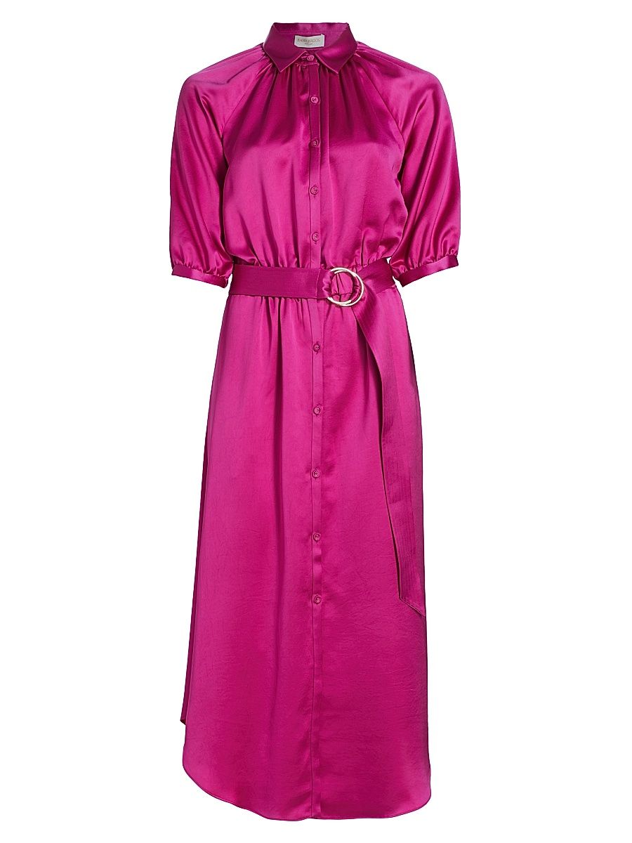 Women's Janiyah Satin Belted Midi-Shirtdress - Wild Rose - Size Small