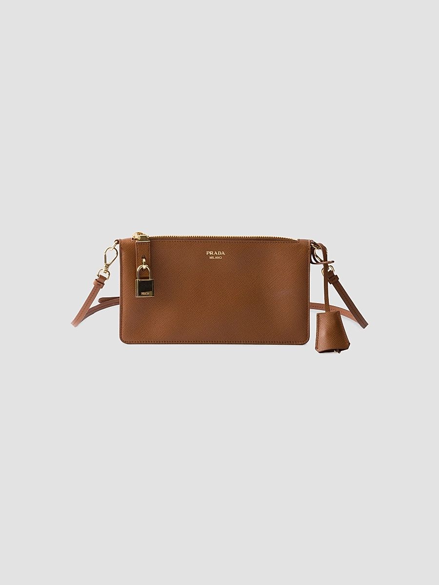 Women's Saffiano Leather Smartphone Pouch - Brown
