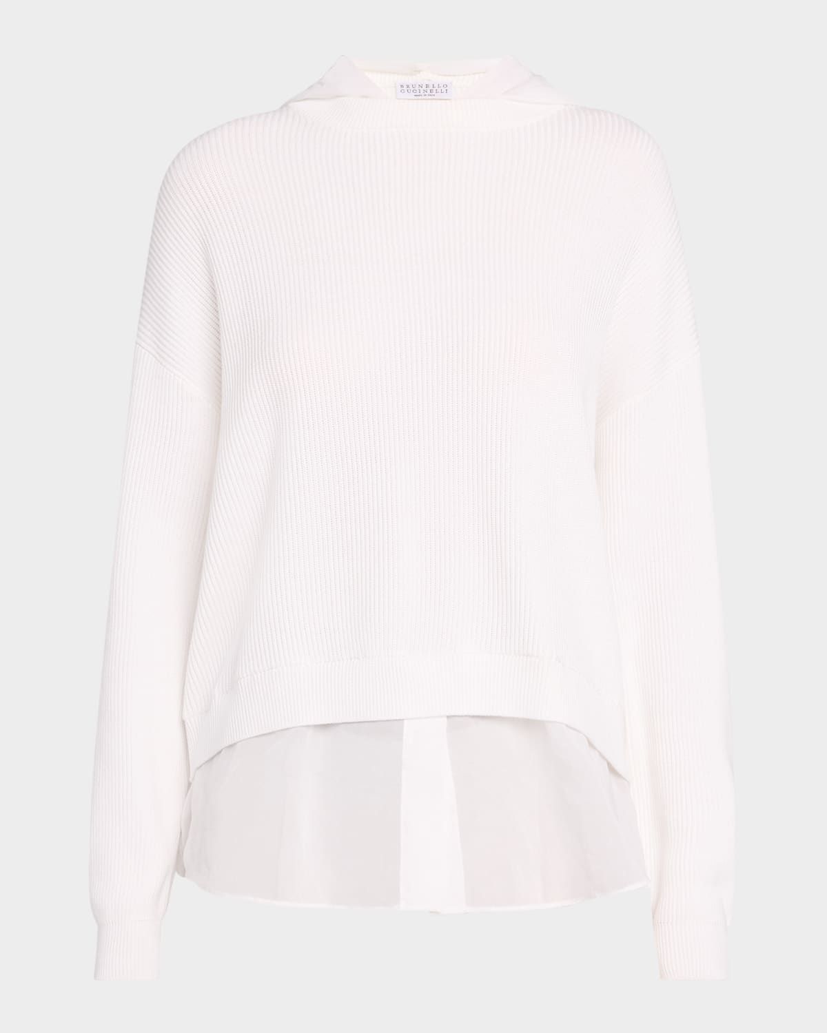 Organza-Hem Knit Hooded Sweater