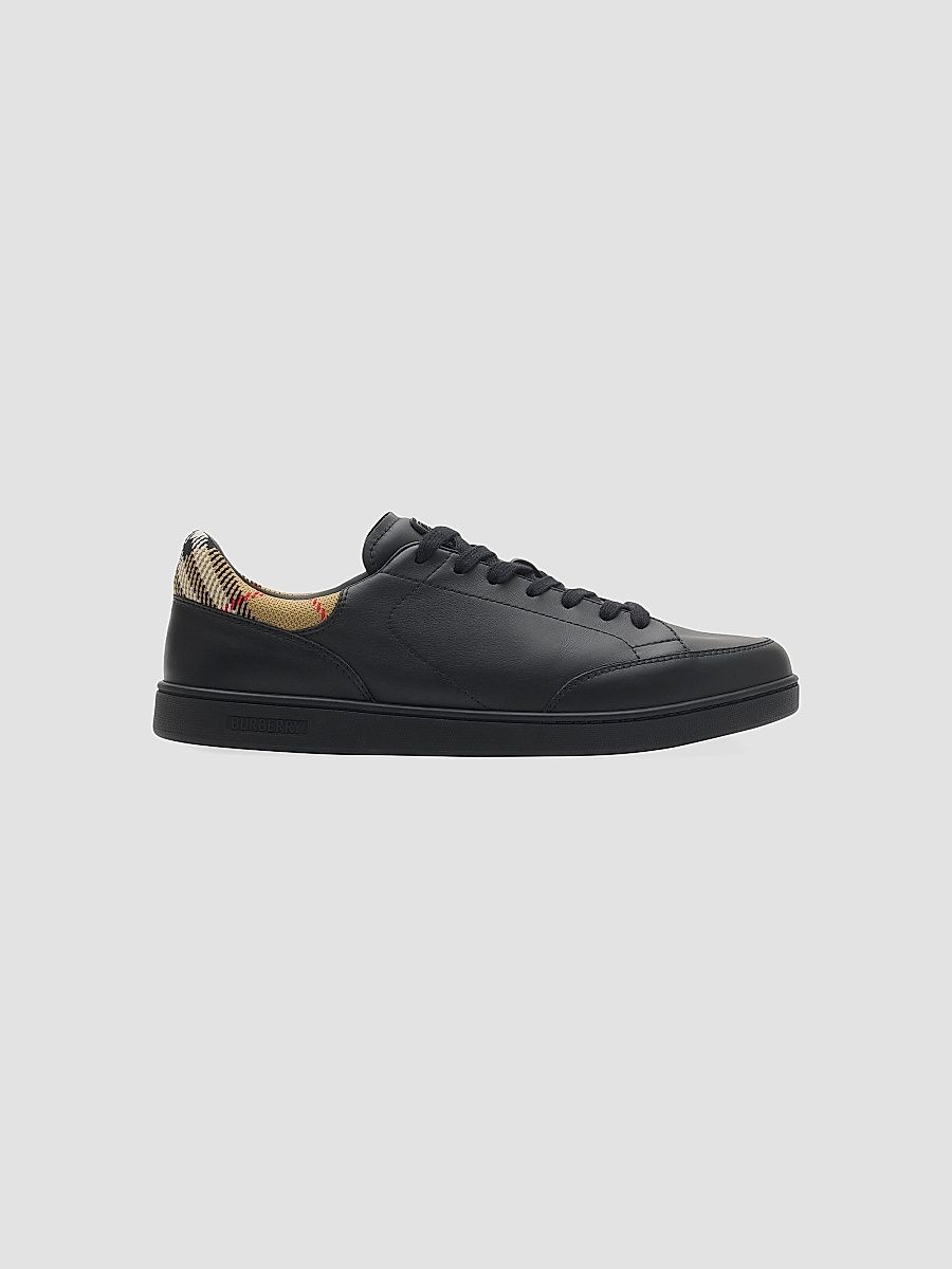 Burberry Men's Set Check-Trim Leather Low-Top Sneakers - Black Sand - Size 13