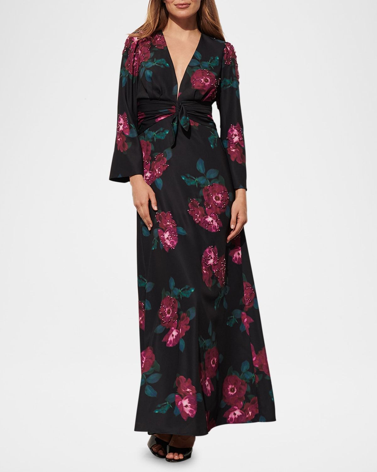 Harley Floral Crystal Long-Sleeve Maxi Dress
