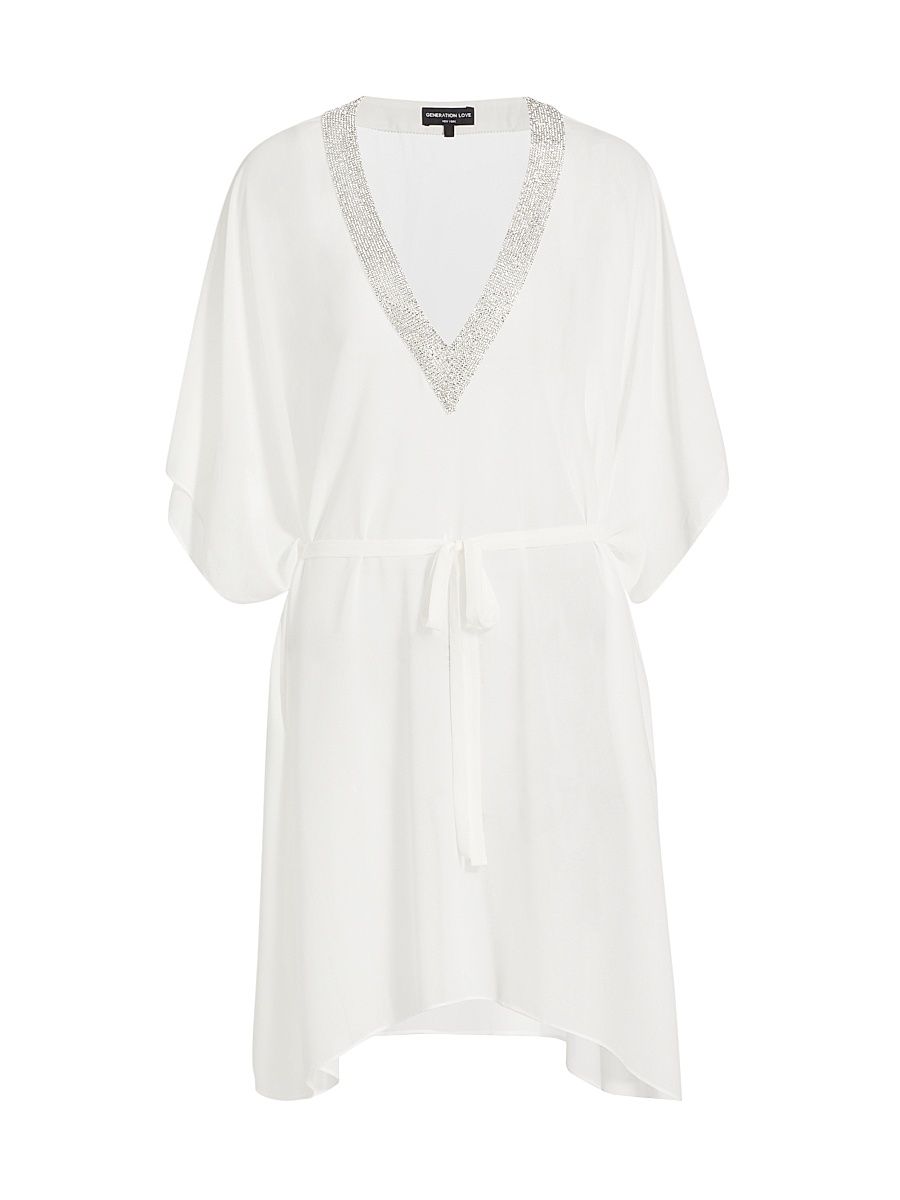 Women's Bria Crystal Cover-Up Dress - White Clear - Size Large