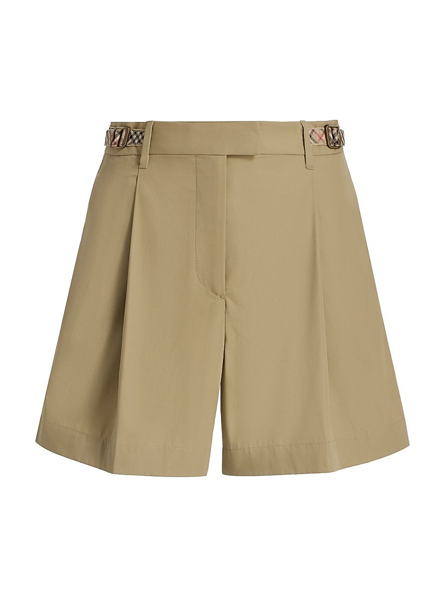 Women's Raina Check-Trim Cotton Poplin Shorts - Sparrow Beige - Size 14