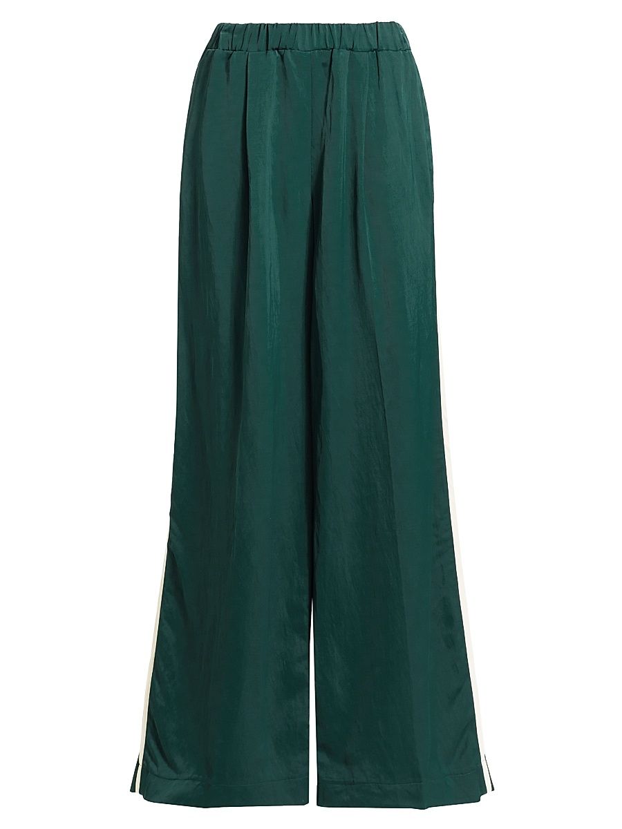 Women's Eva Side-Stripe Linen-Blend Wide-Leg Pants - Ponderosa Pine - Size Large