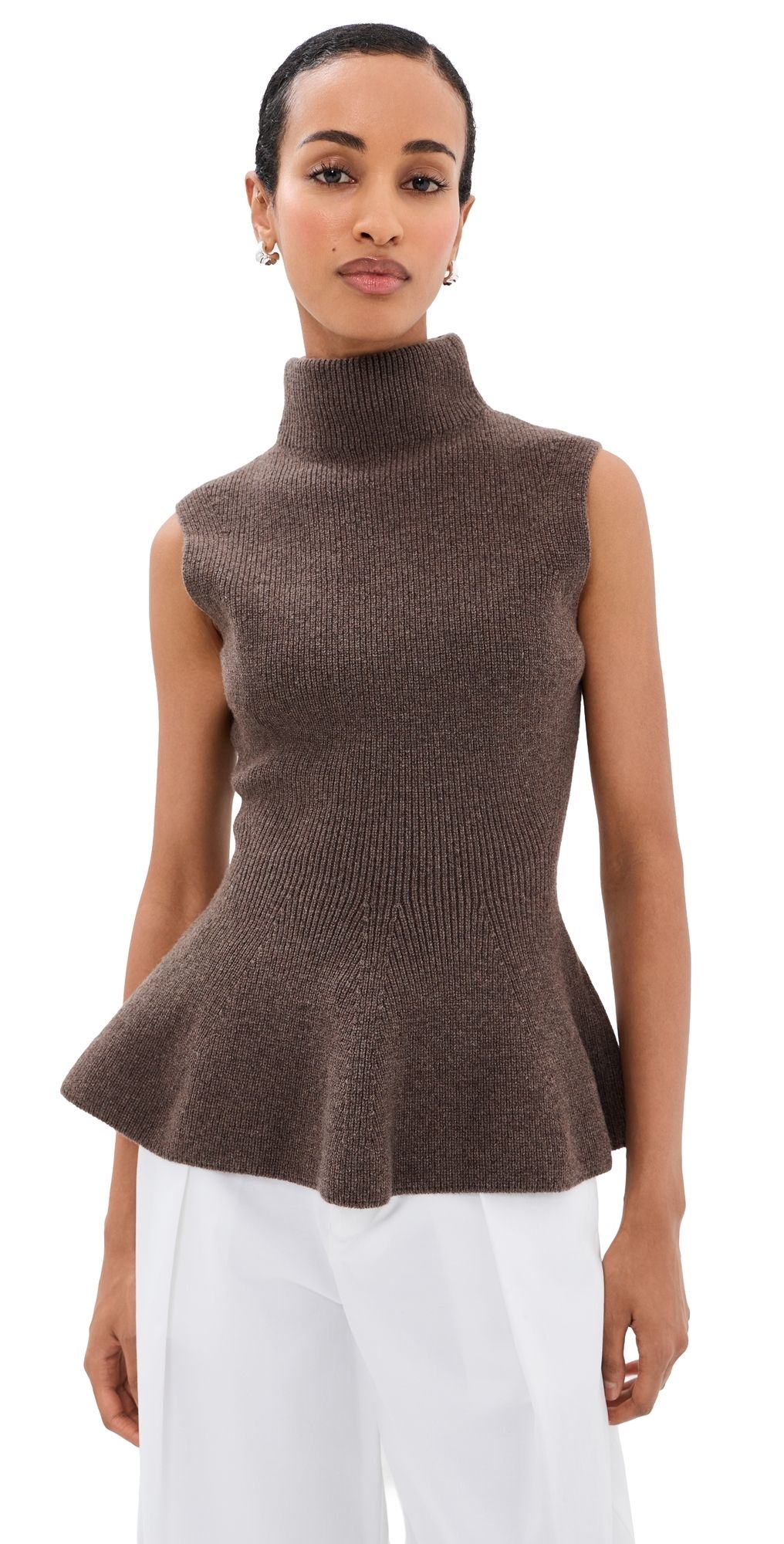 Róhe Sculptural Sleeveless Knitted Top Brown Melange 42