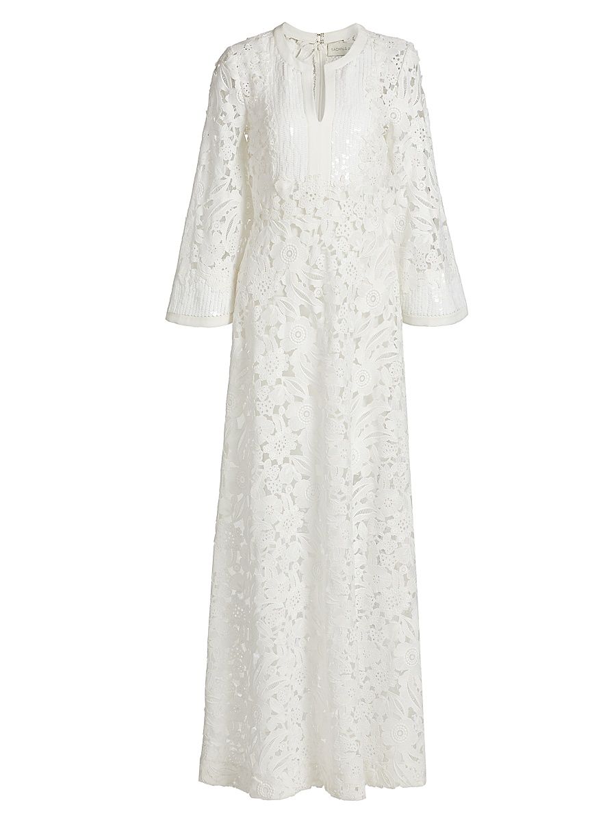 Women's Cynthia Sequined Eyelet Gown - White - Size XS