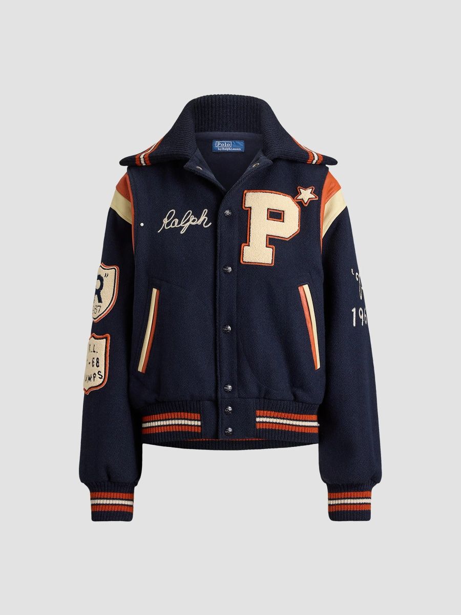 Polo Ralph Lauren Women's Varsity Wool Twill Bomber Jacket - Hunter Navy - Size Small