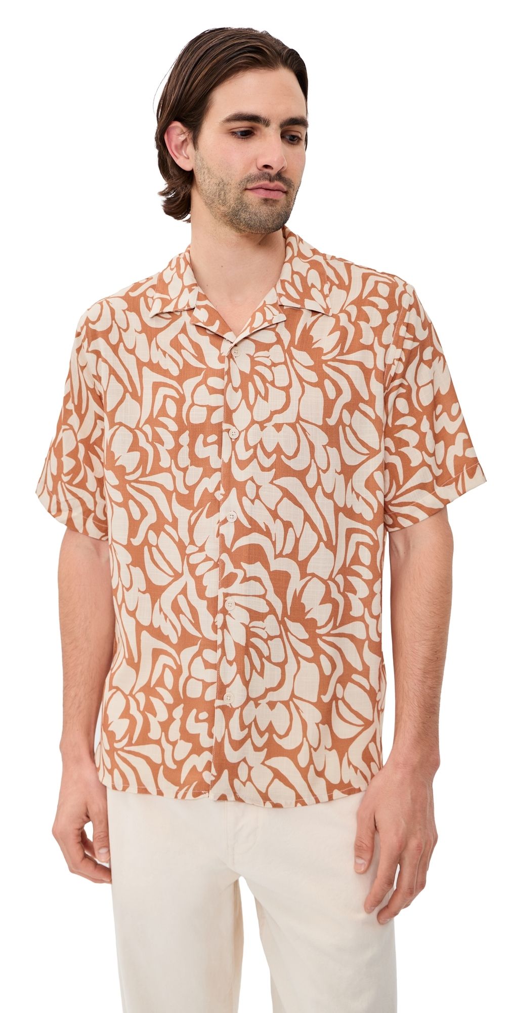 Wax London Two-Tone Floral Didcot Shirt Tan/Beige XL