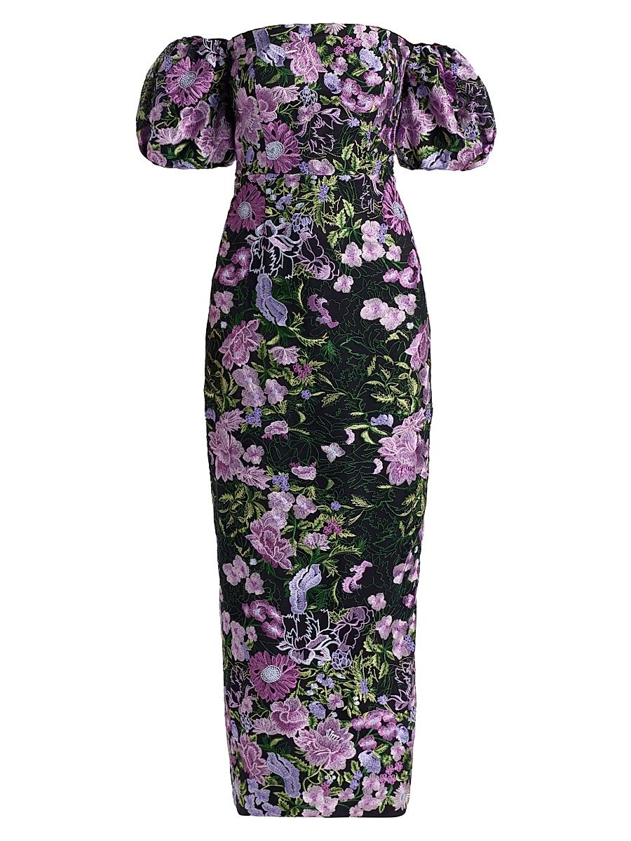 Women's Nene Floral-Embroidered Mesh Off-The-Shoulder Maxi Dress - Purple Multi - Size 8