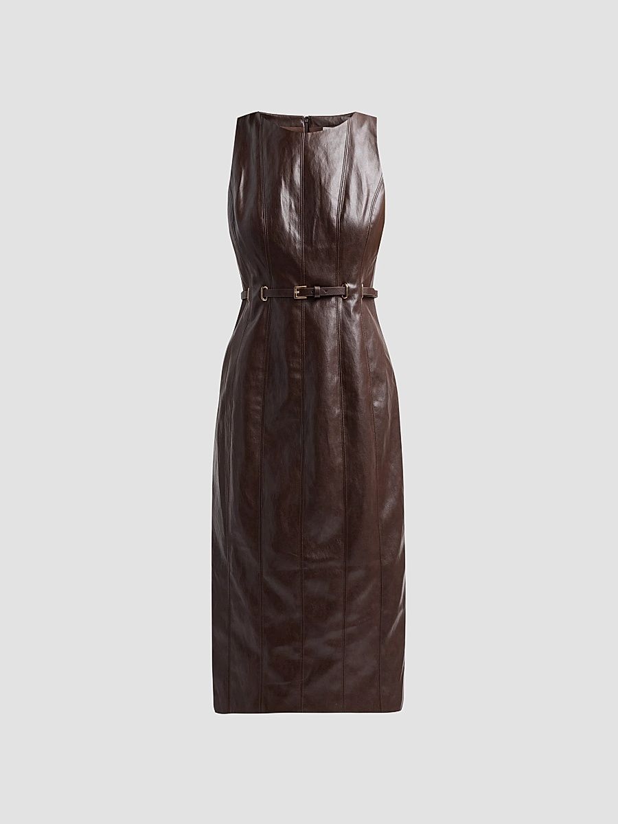 Women's Elsie Faux Leather Midi Dress - Dark Brown - Size 10