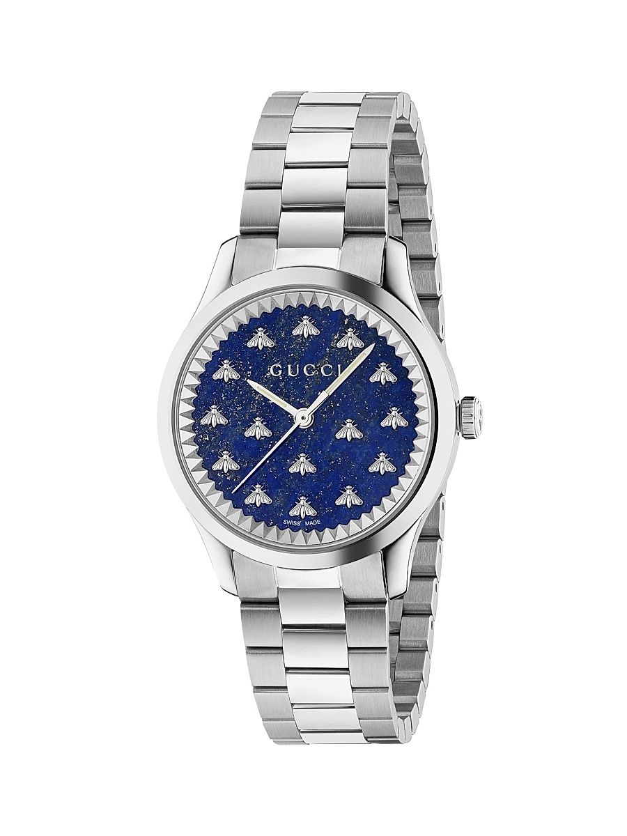 Men's G-Timeless Stainless Steel & Lapis Lazuli Bee Watch - Lapis