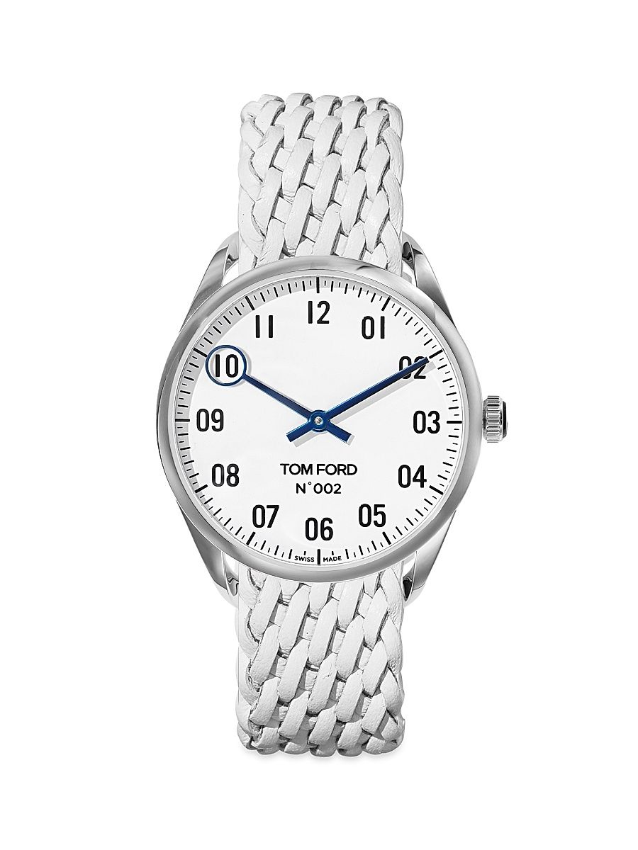 Men's 002 Stainless Steel & Leather Strap Watch - White