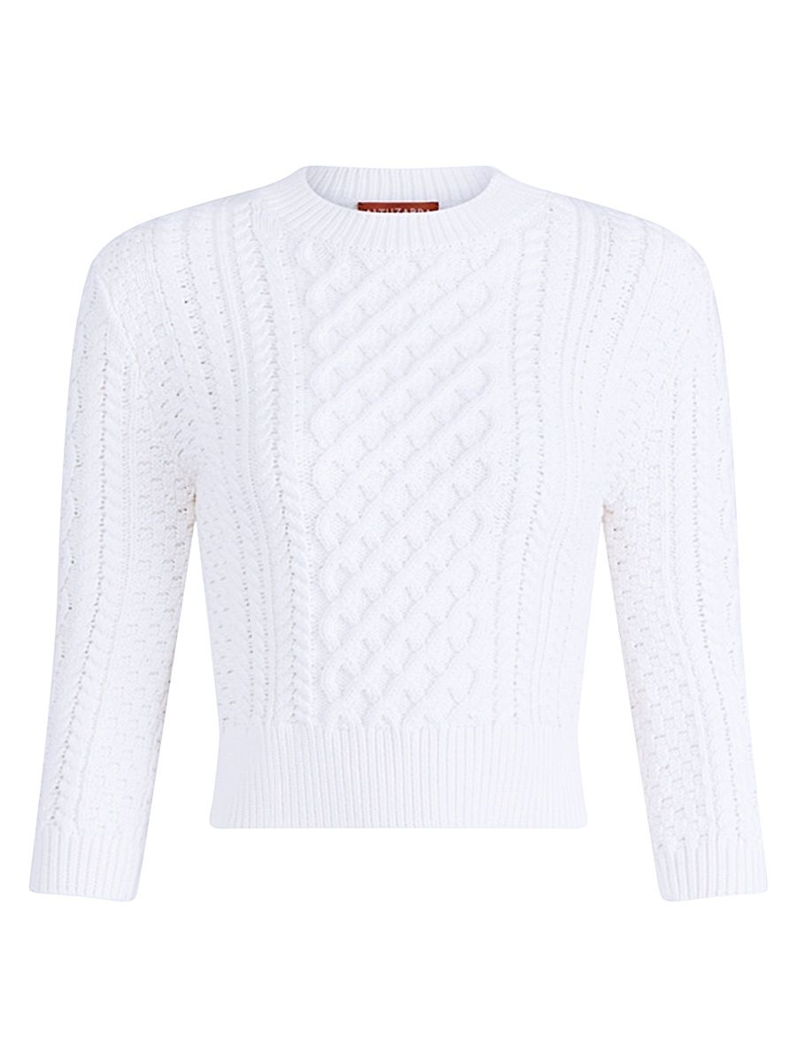 Women's Cabbie Cable-Knit Cotton-Blend Sweater - Optic White - Size Large
