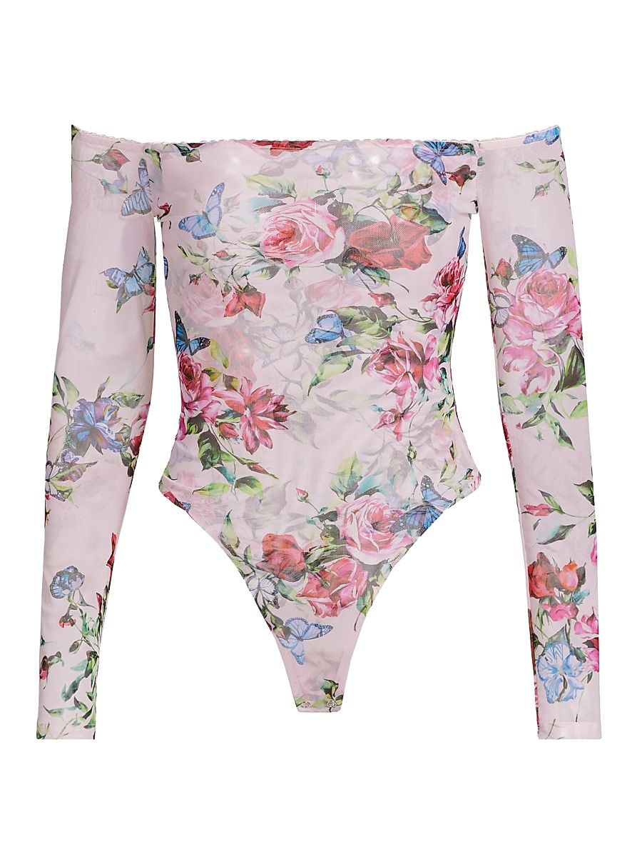 Women's Peonie Off-The-Shoulder Bodysuit - Light Pink Multi Femme Rose - Size Medium