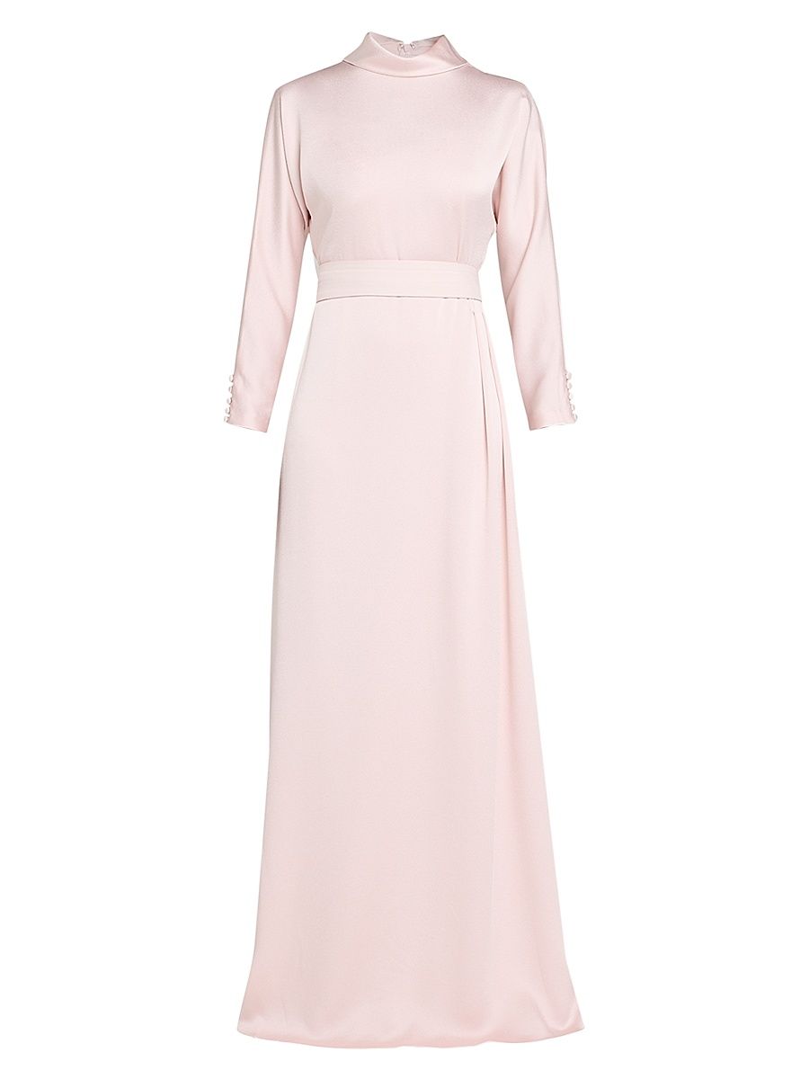 Women's Mock Turtleneck Crepe-Back Satin Gown - Blush - Size 18