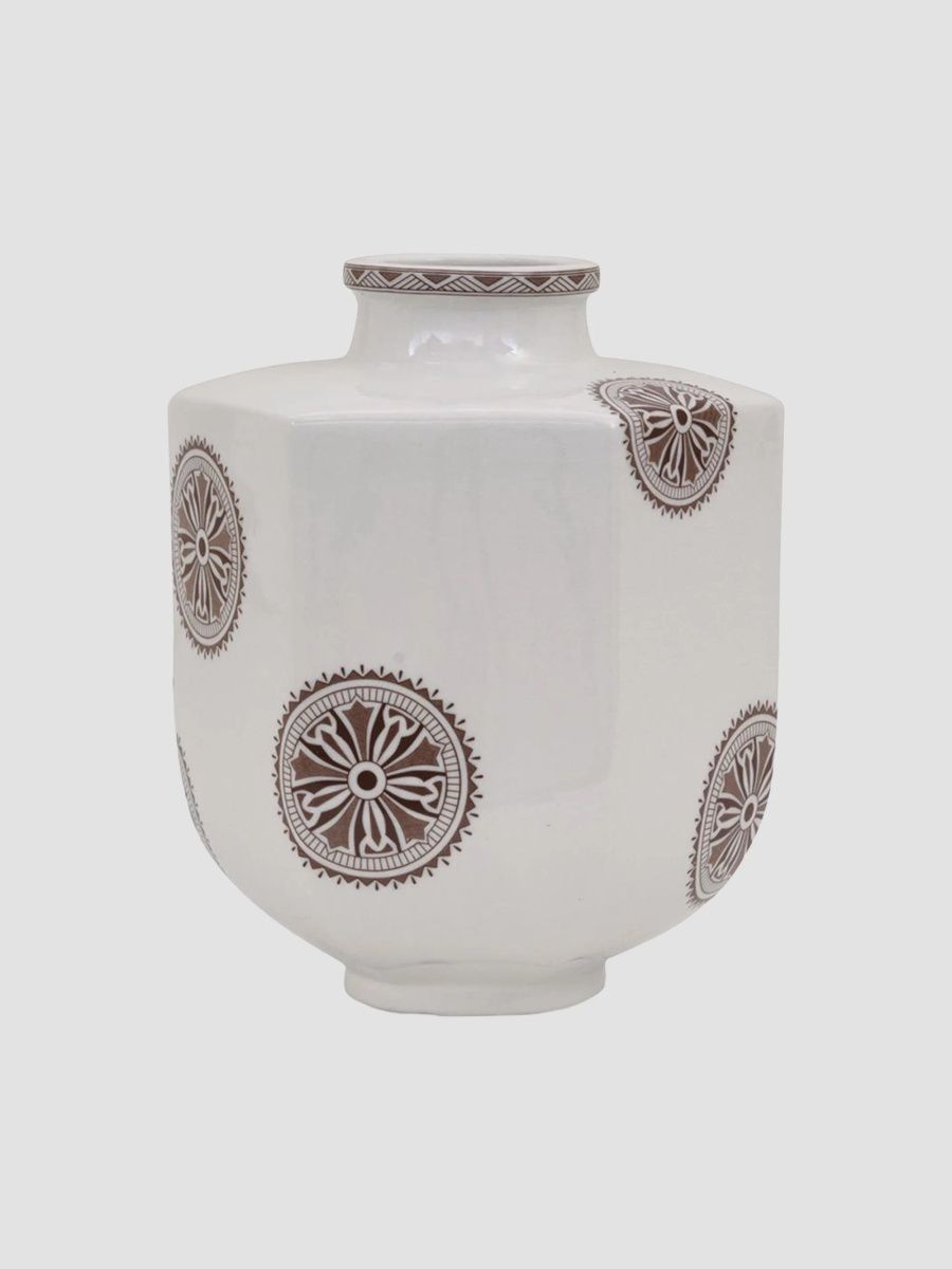 Temba Motif Porcelain Vase - Brown White