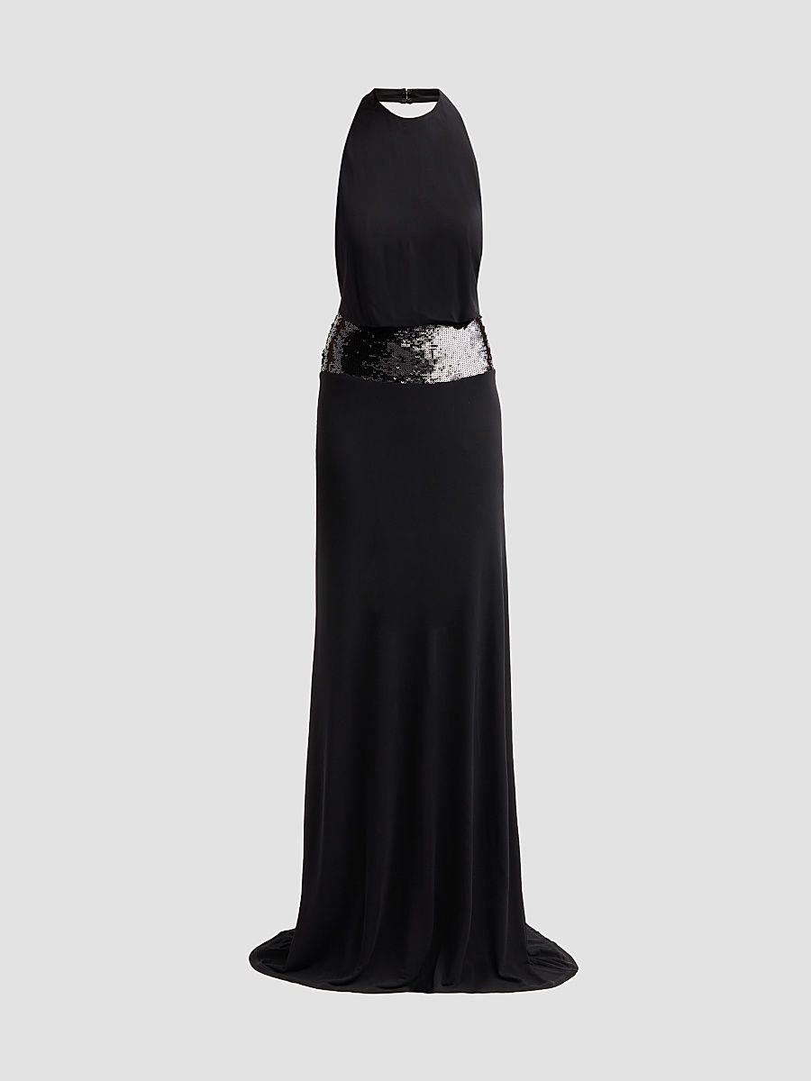 Women's Theresa Sequined Halter Gown - Black - Size 0