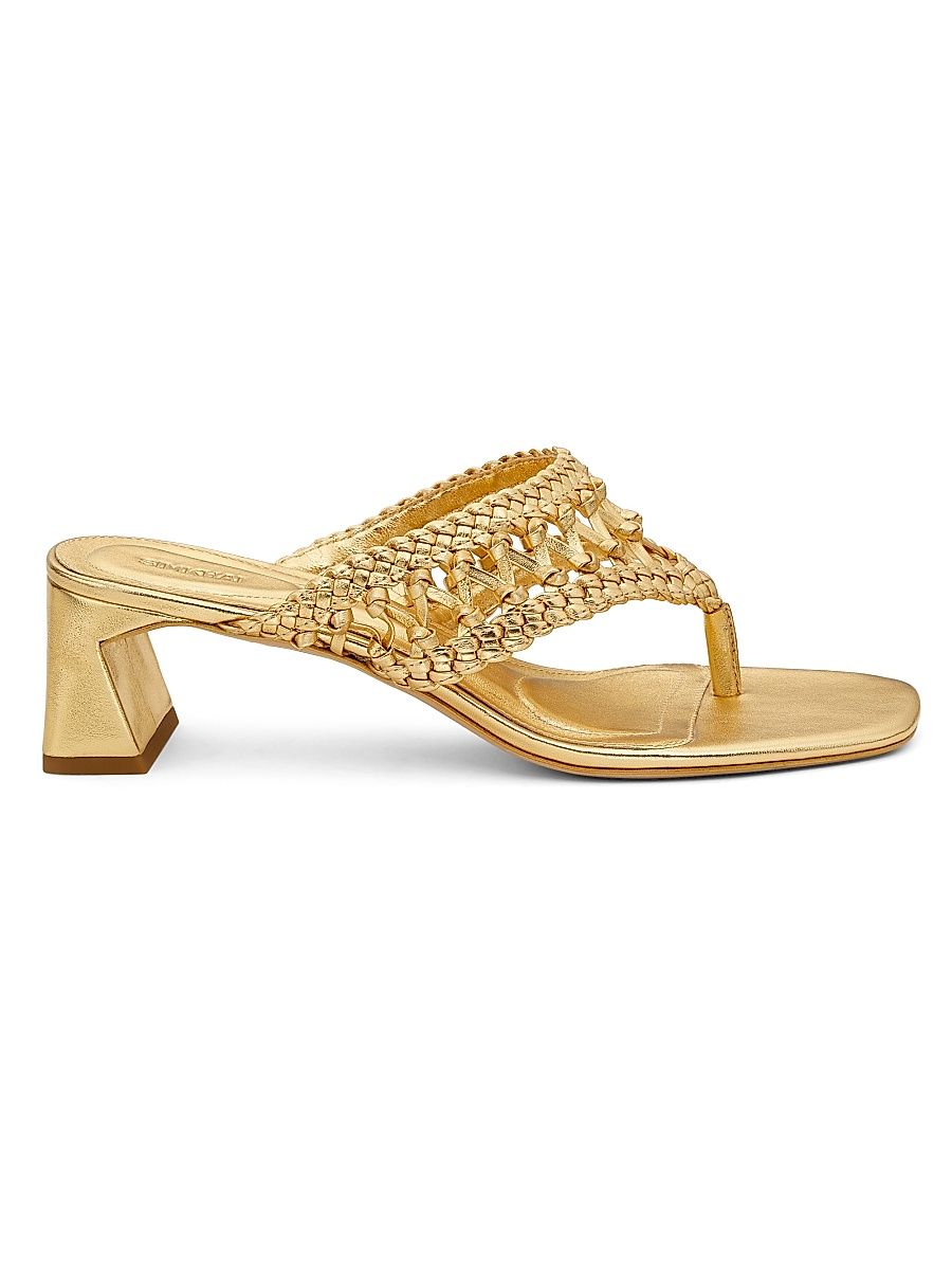 Women's Alia 50MM Metallic Leather Weave Block-Heel Sandals - Gold - Size 9