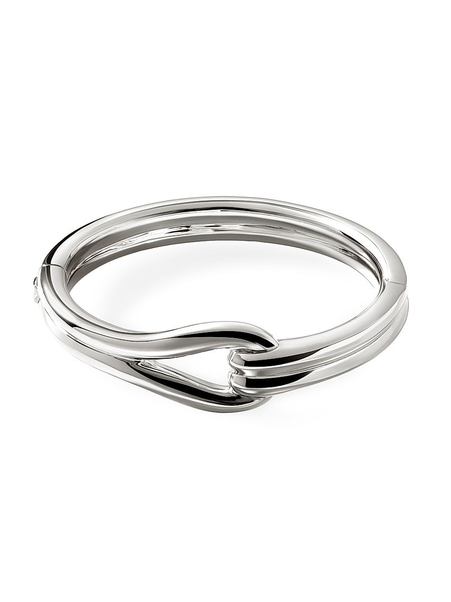 Women's Surf Sterling Silver Hinged Bangle Bracelet - Silver - Size Medium