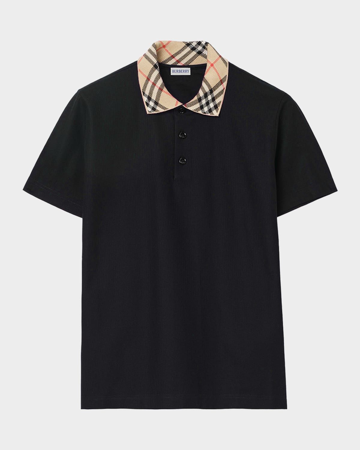 Men & apos;s Check-Collar Cotton Polo Shirt