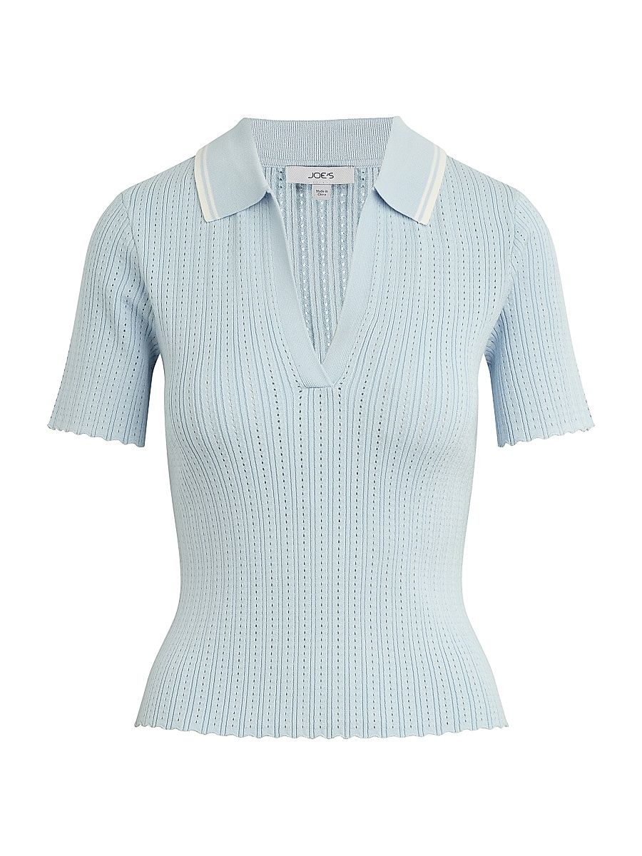 Women's The Jess Pointelle-Knit Polo Shirt - Powder Blue - Size XS