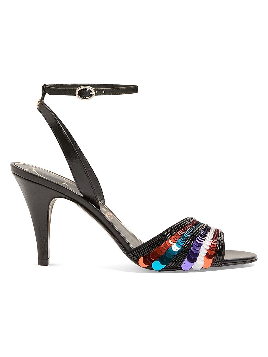 Women's Ladycrush 85MM Sandals with Sequin Embroidery - Black - Size 5