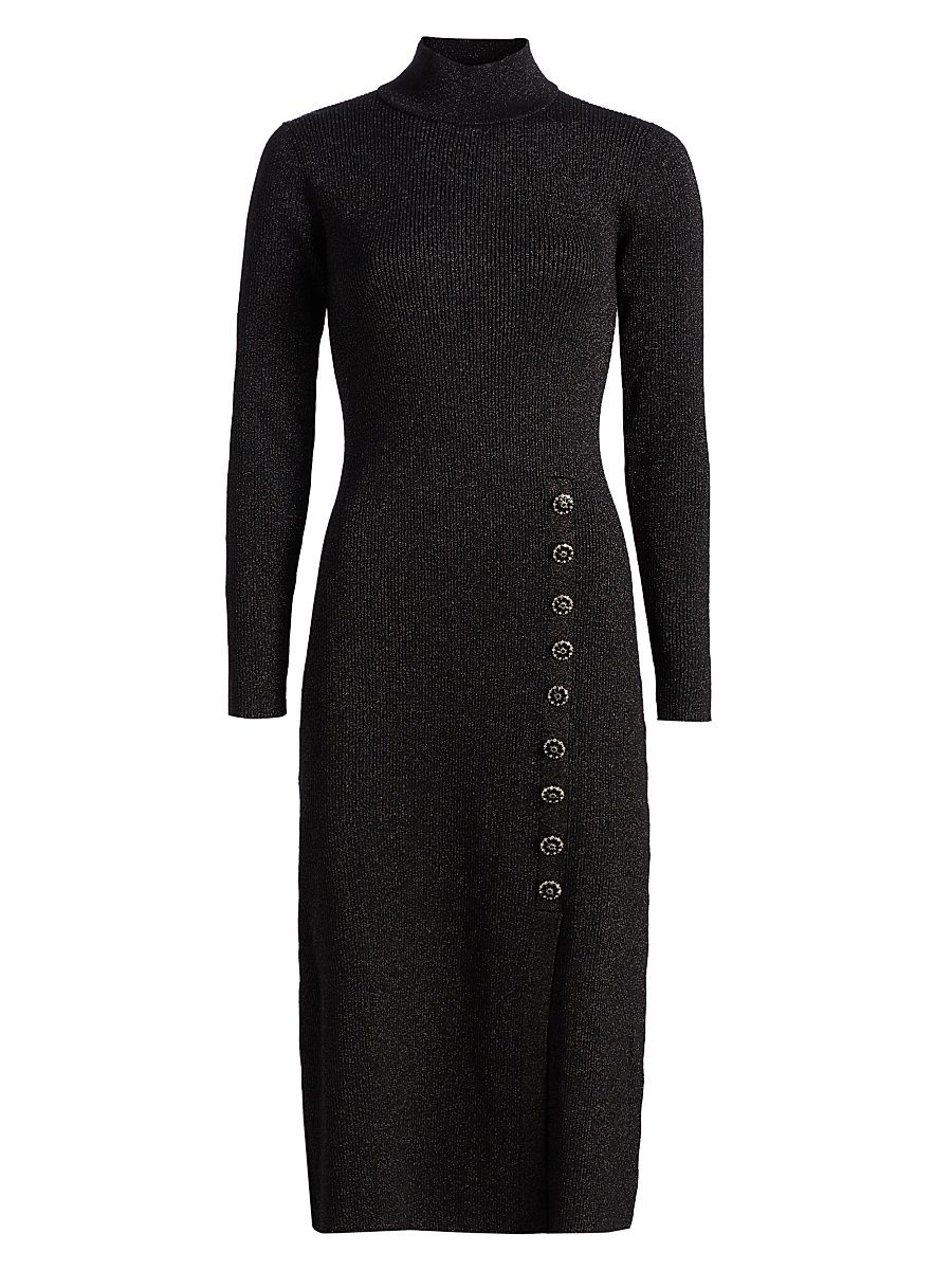 Women's The Chaya Mock Turtleneck Midi-Sweaterdress - Noir Lurex - Size Large