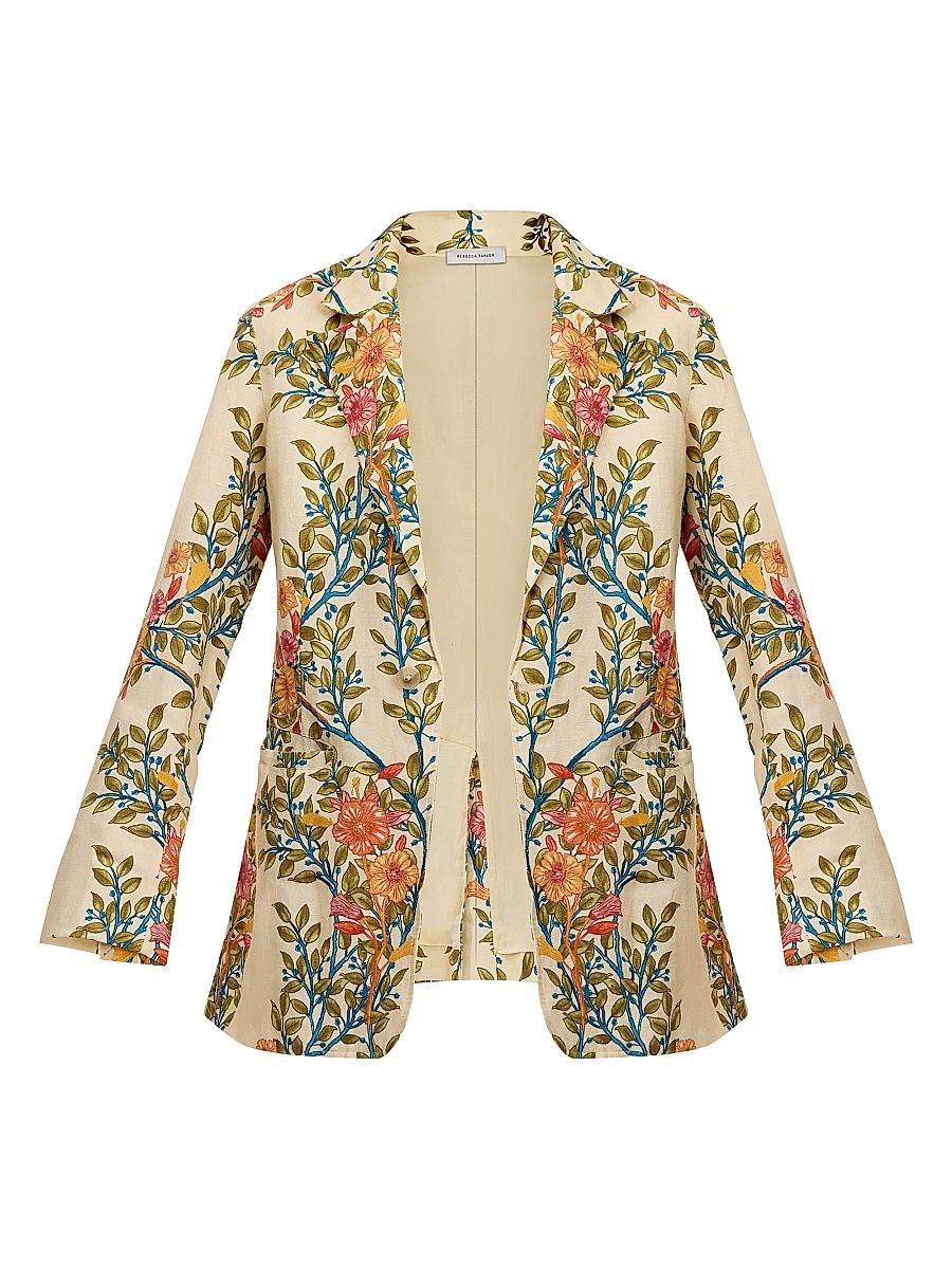 Women's Cleo Printed Linen-Blend Single-Breasted Blazer - Butter Cream Multi - Size 12